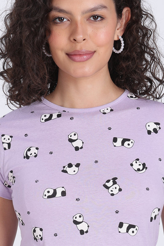 women lilac panda print PJ set