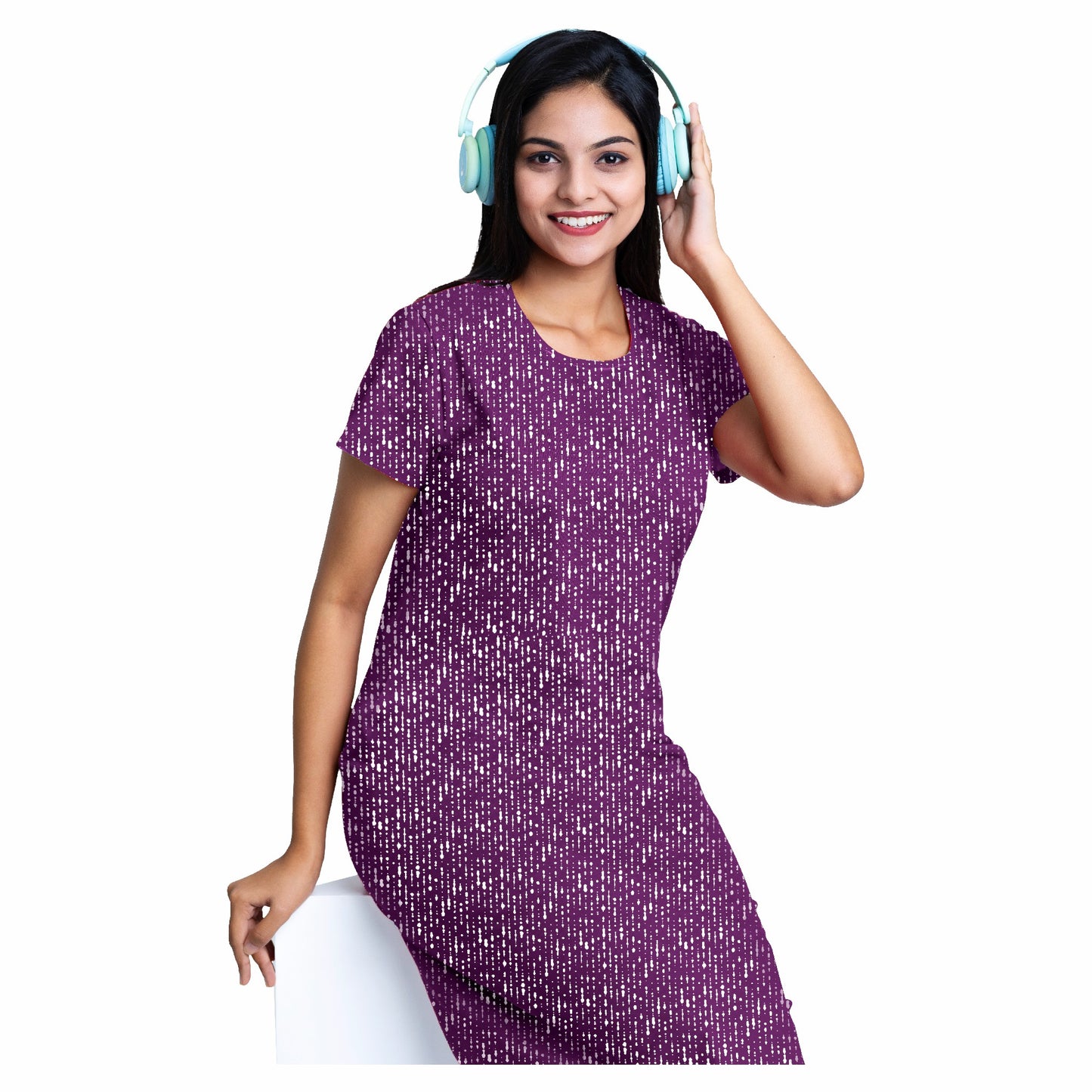 Dotted Dream Sleep Dress- Purpleish