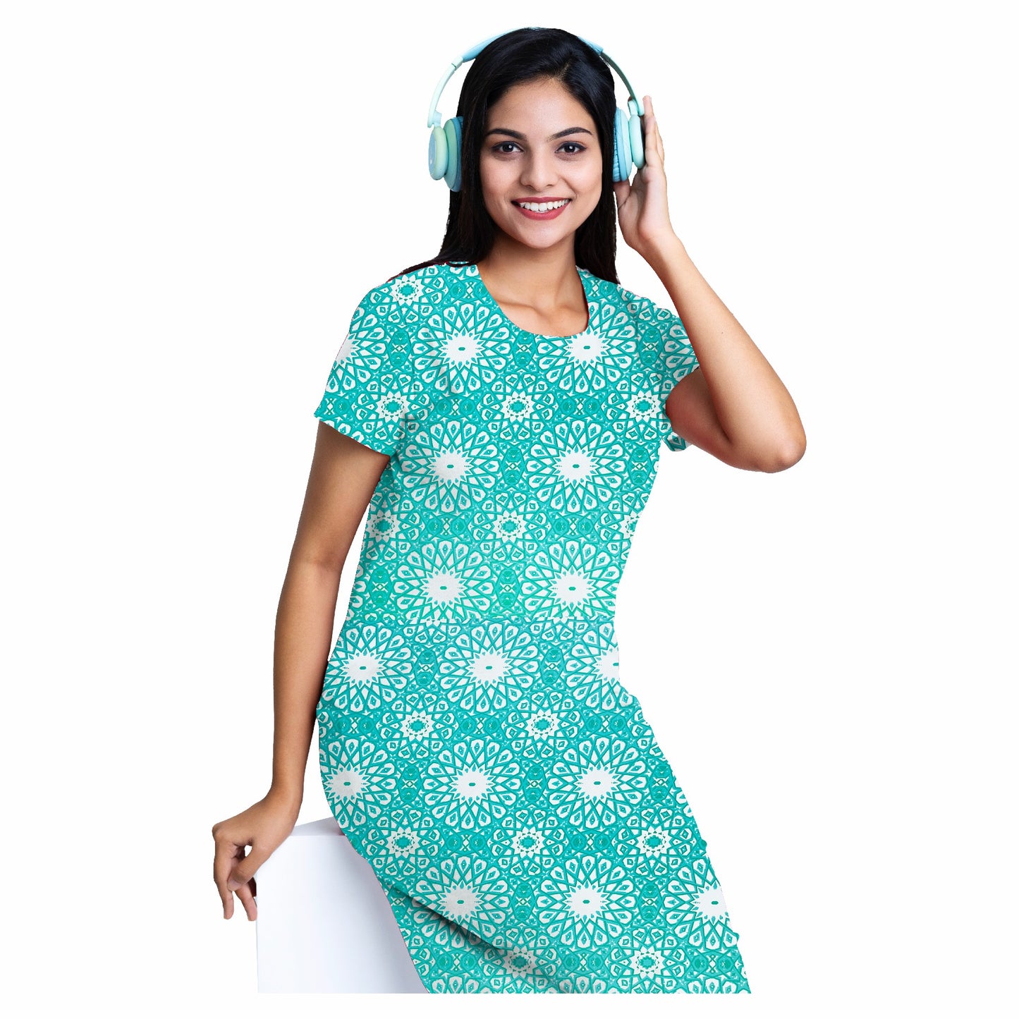 Turquoise Motif Sleep Dress