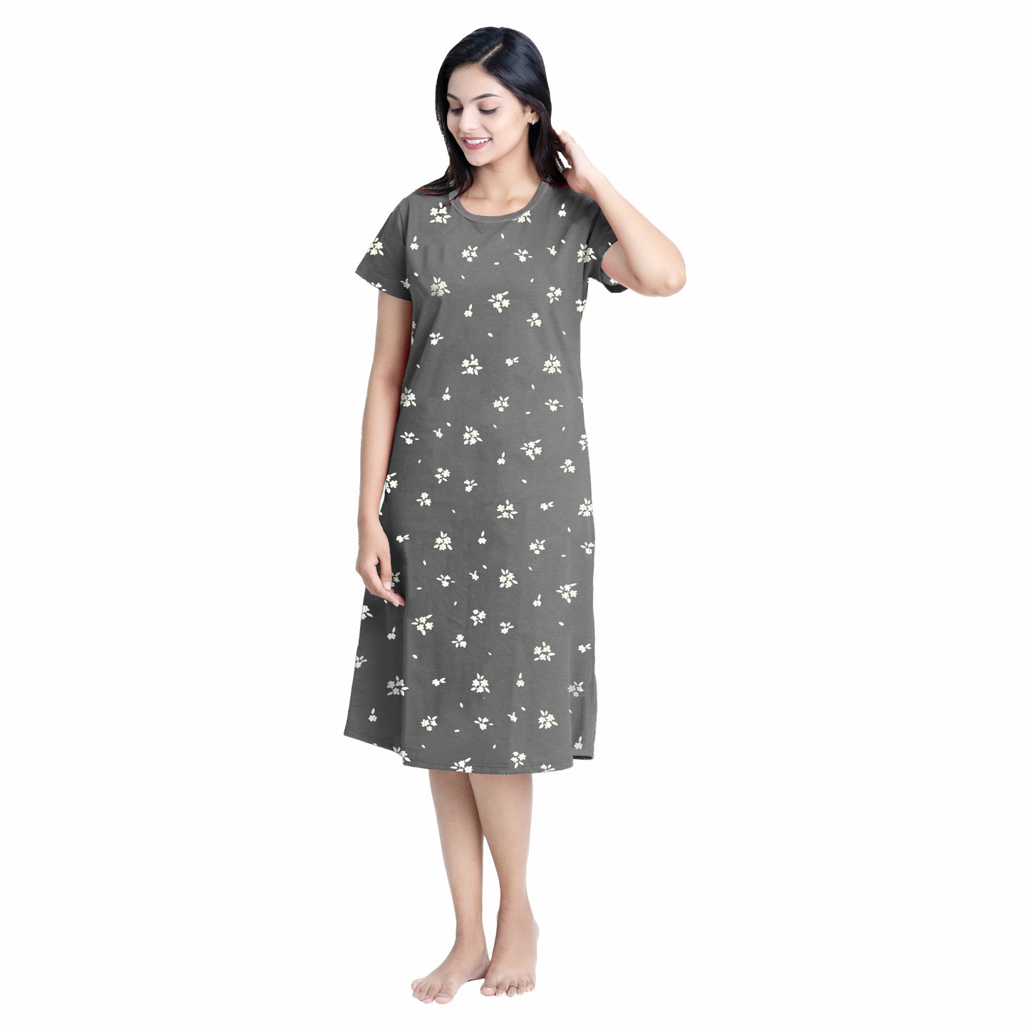 Misty bloom Sleep Dress- Charcoal