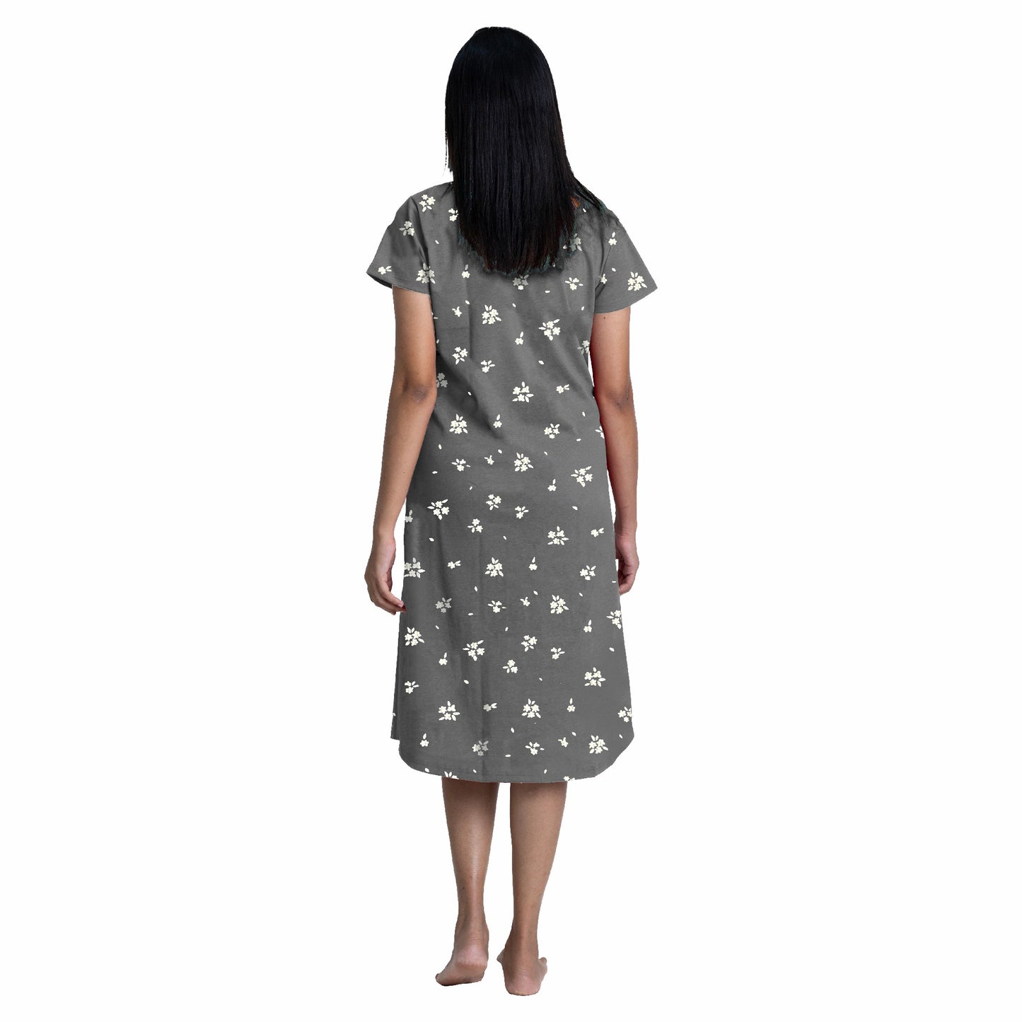 Misty bloom Sleep Dress- Charcoal