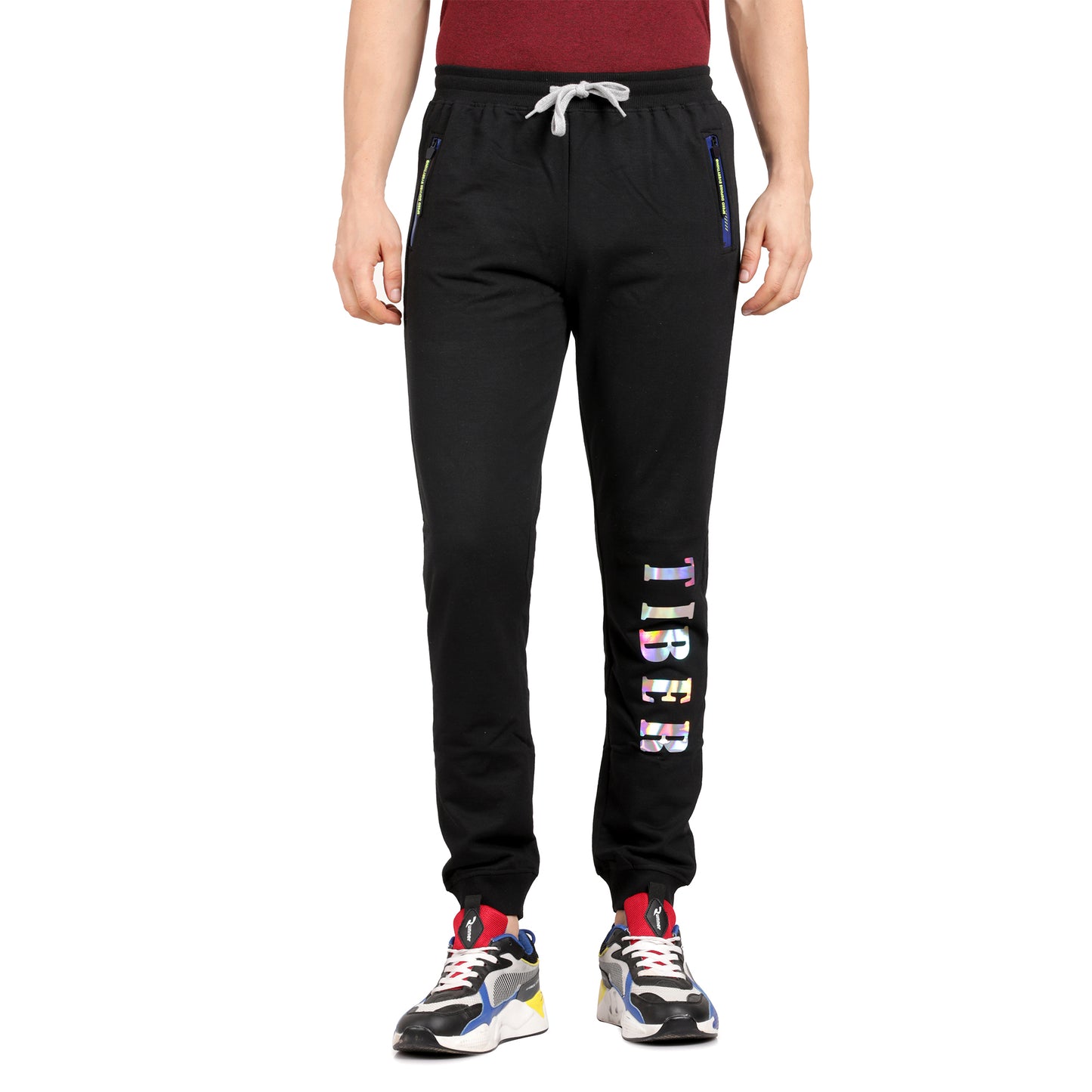 Side Zipper Black Men's Jogger Pants