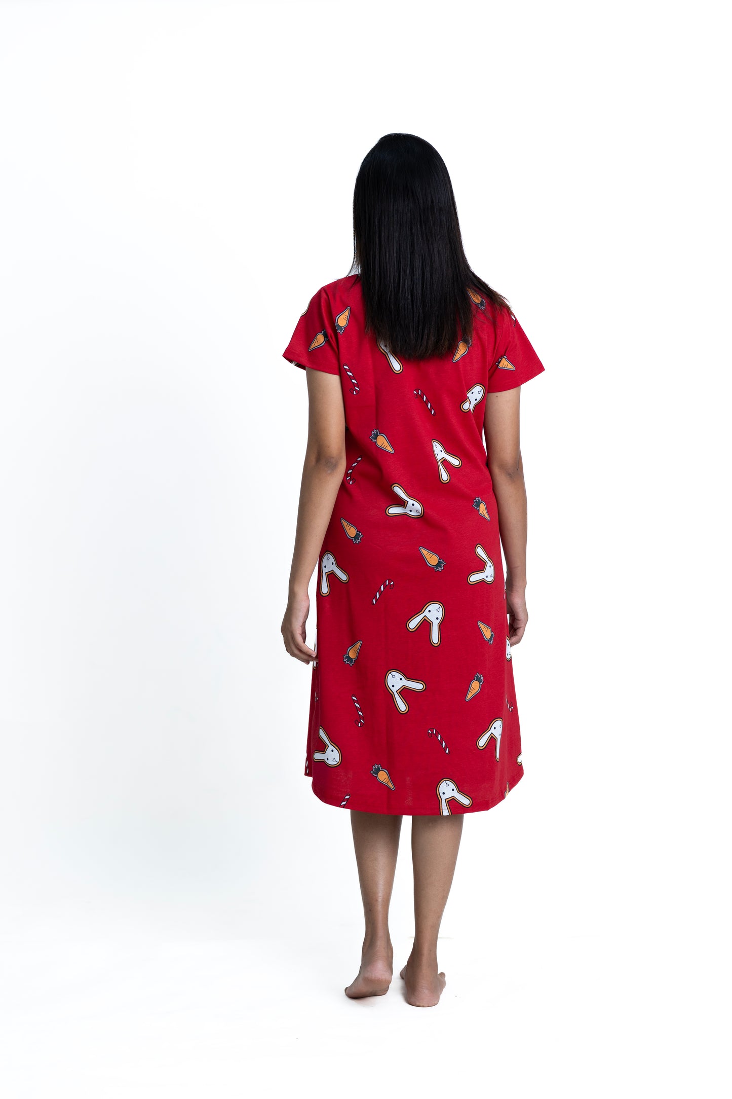 Joyful Bunny Sleep Dress - Red