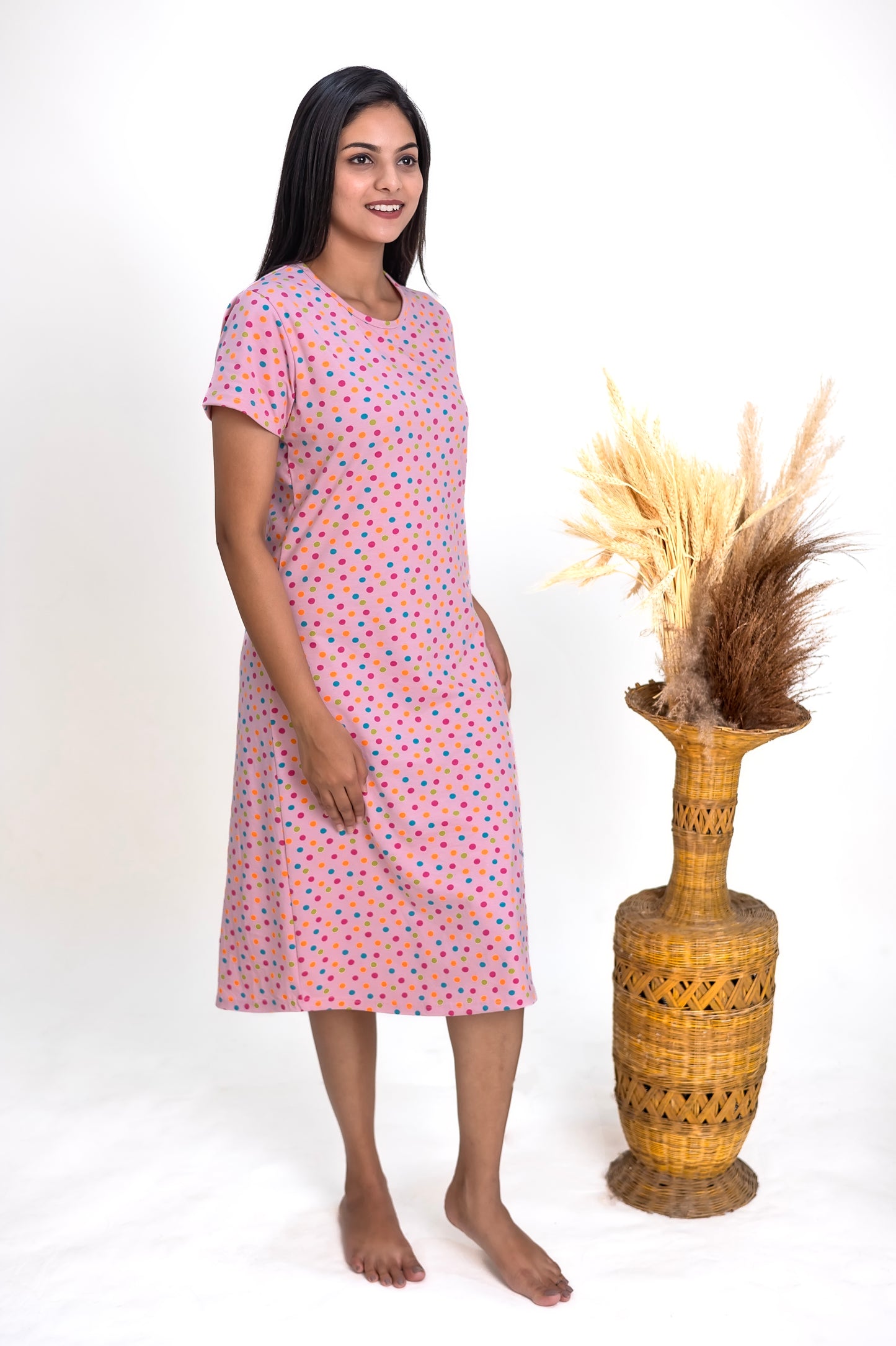 Carnation Polka Dots Sleep Dress - Pink