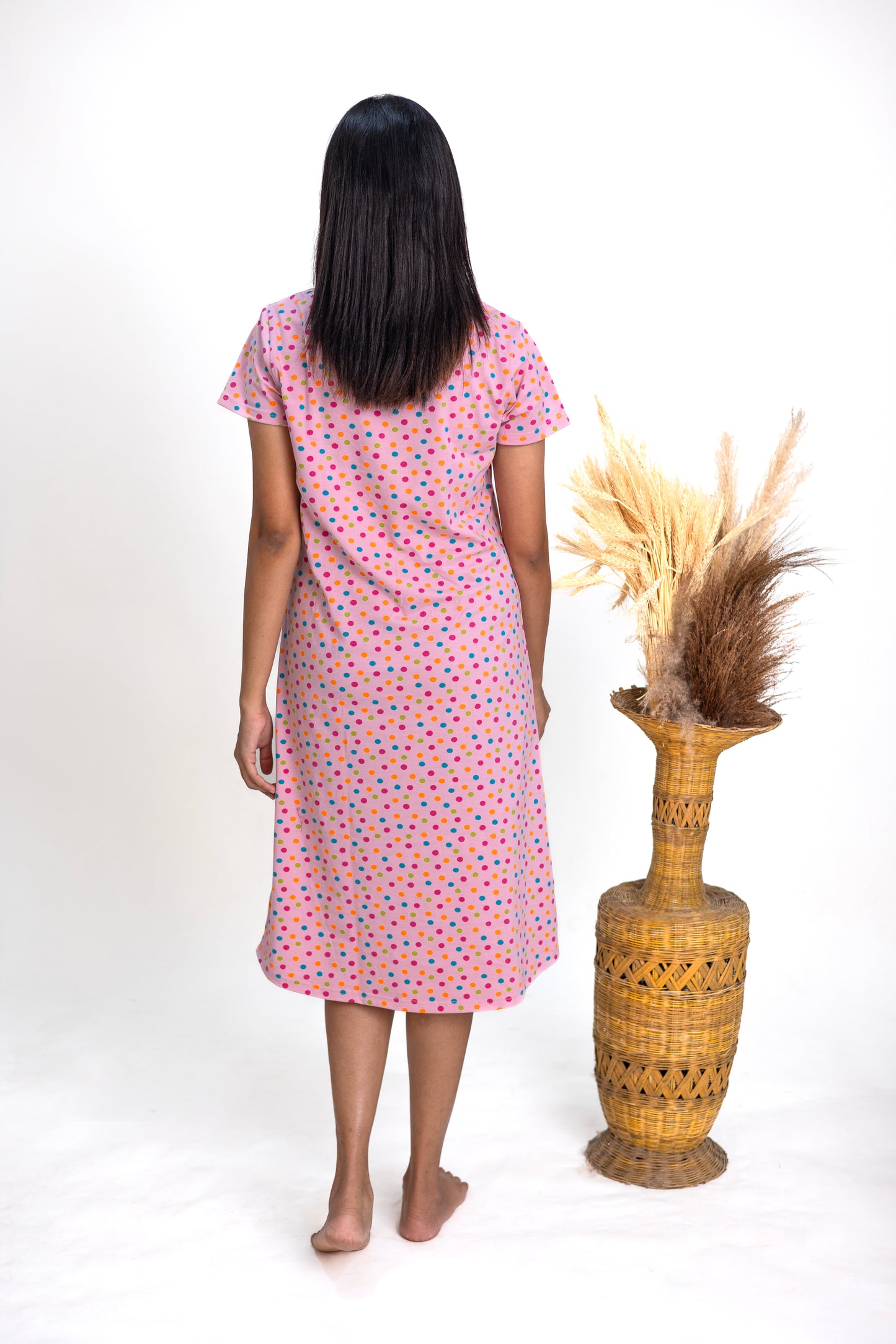 Carnation Polka Dots Sleep Dress - Pink