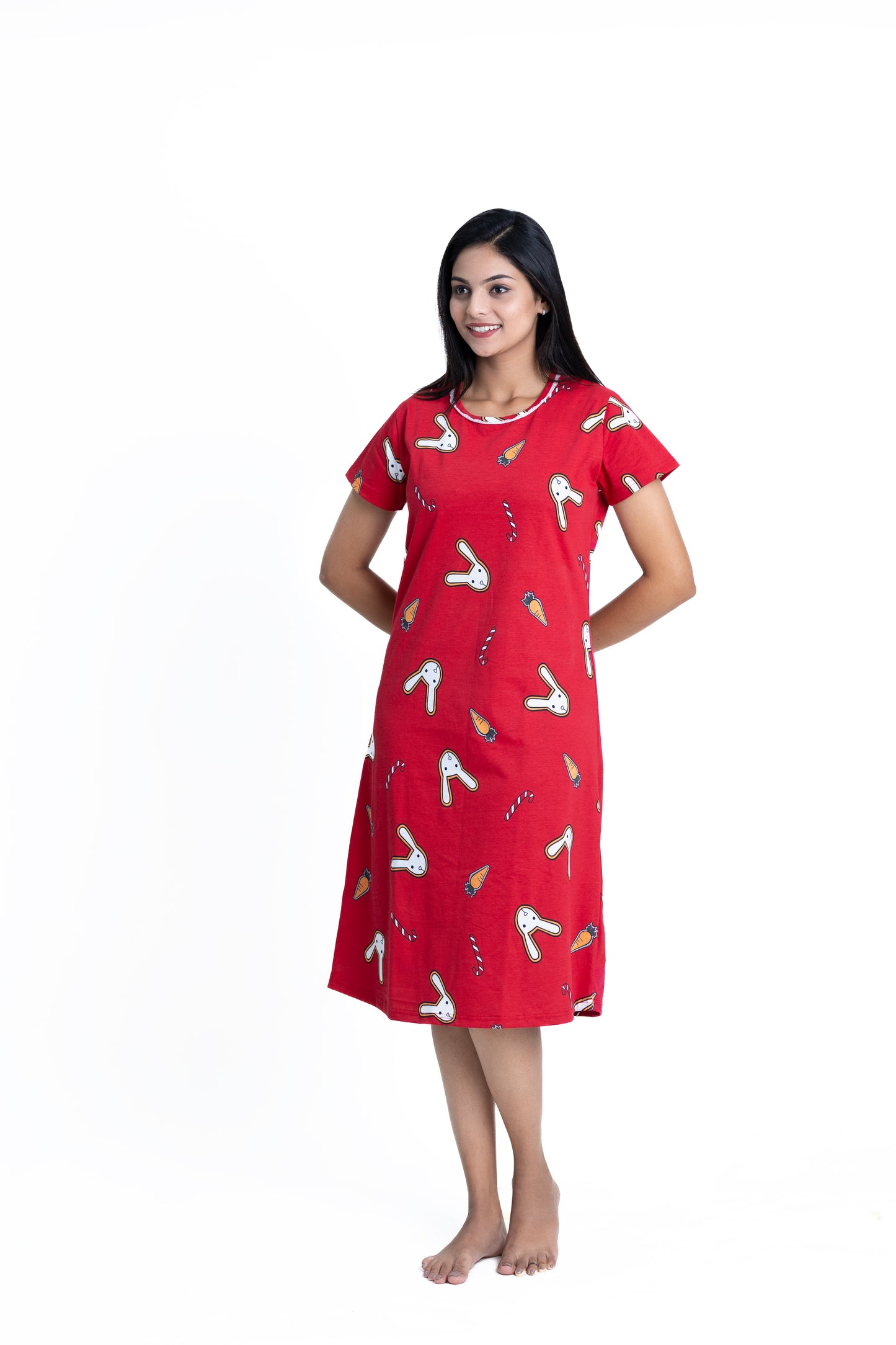 Joyful Bunny Sleep Dress - Red
