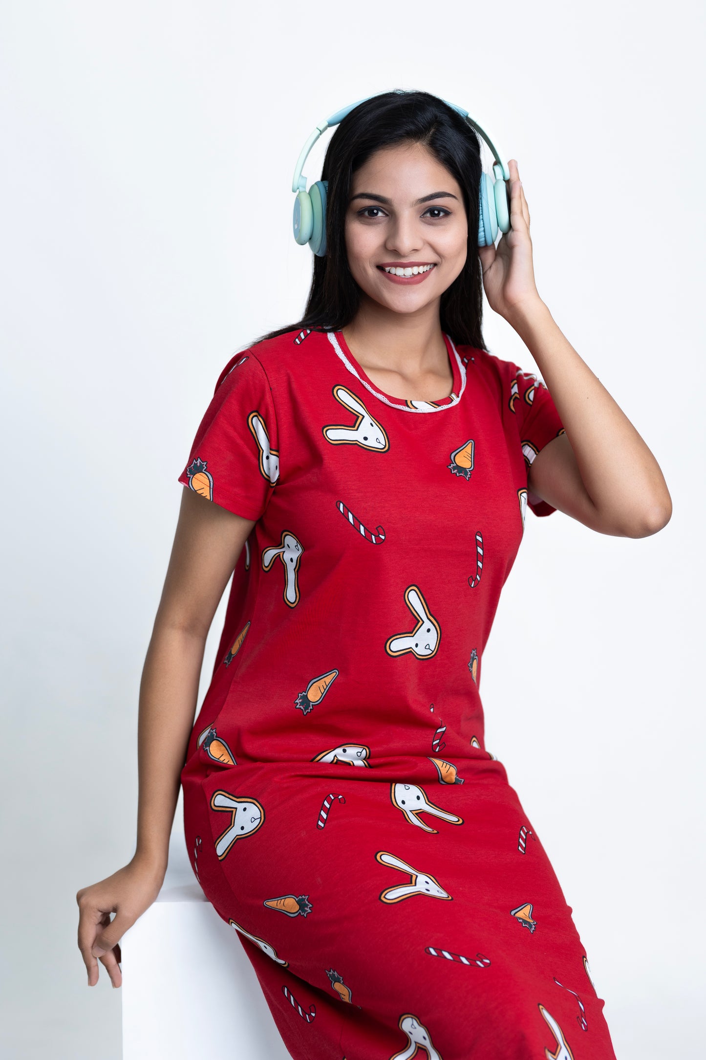 Joyful Bunny Sleep Dress - Red