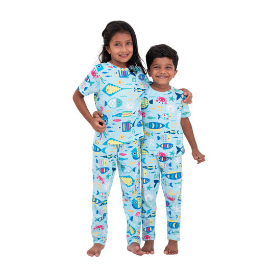 Cute Aqua fishes print co-ords (unisex)