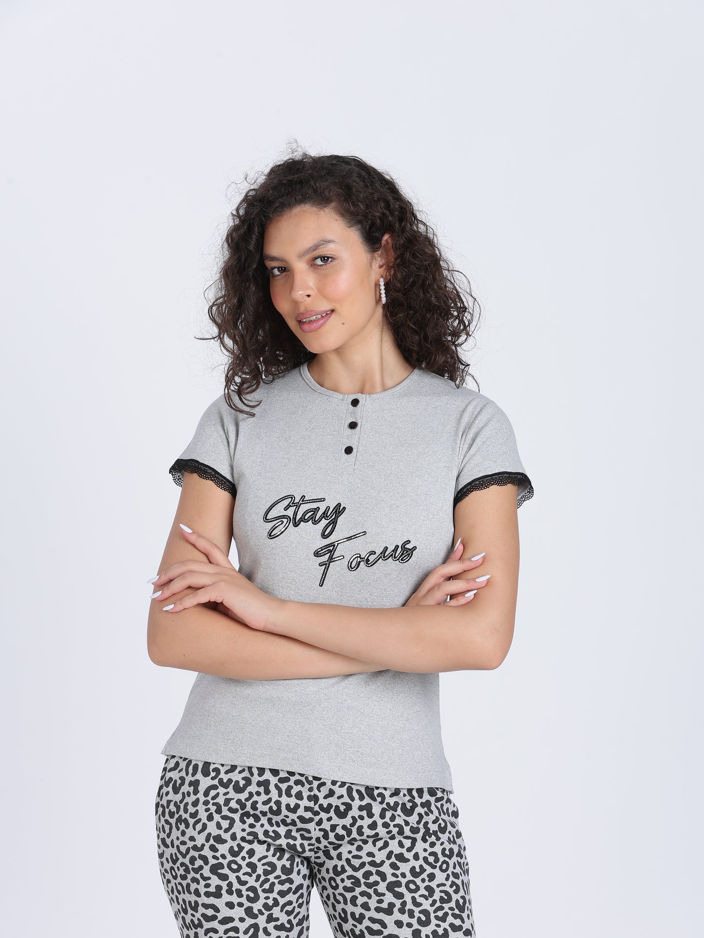 Women leopard print PJ set