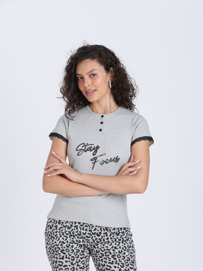 Women leopard print PJ set