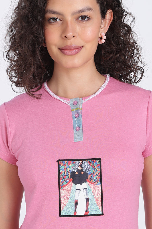 women pink blue checks PJ set