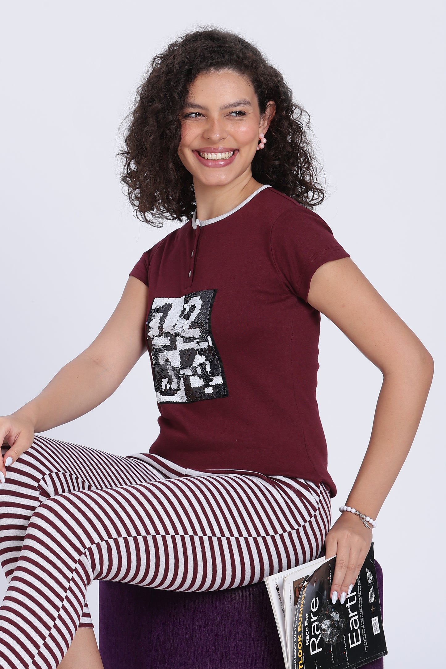 women patch and stripes PJ set