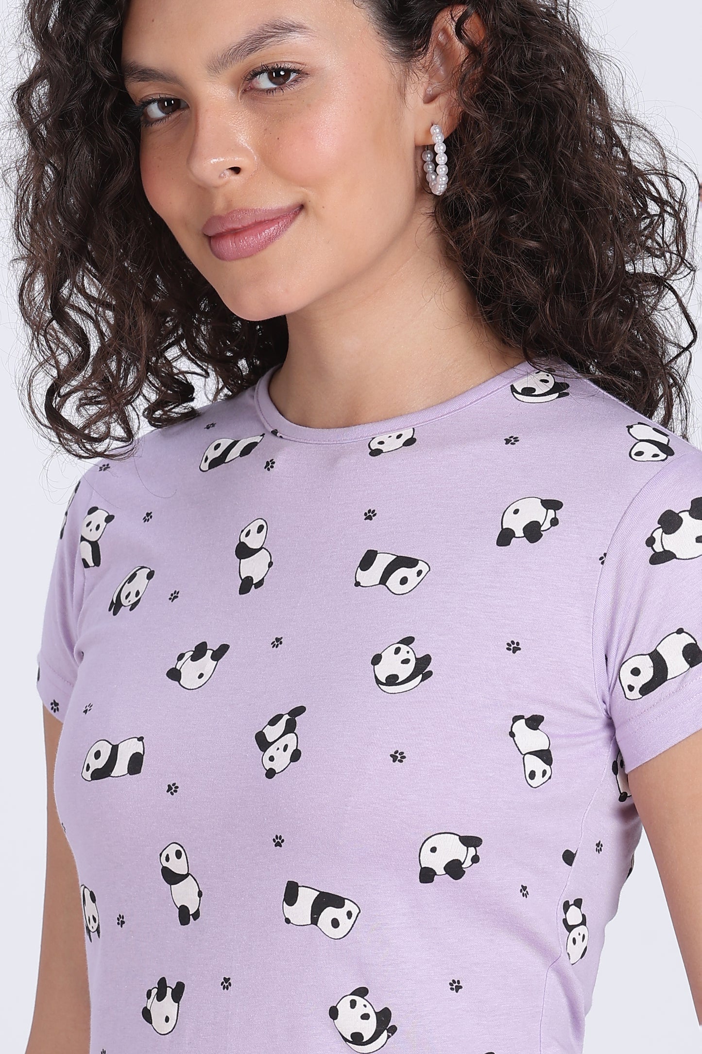 women lilac panda print PJ set