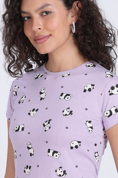 women lilac panda print PJ set