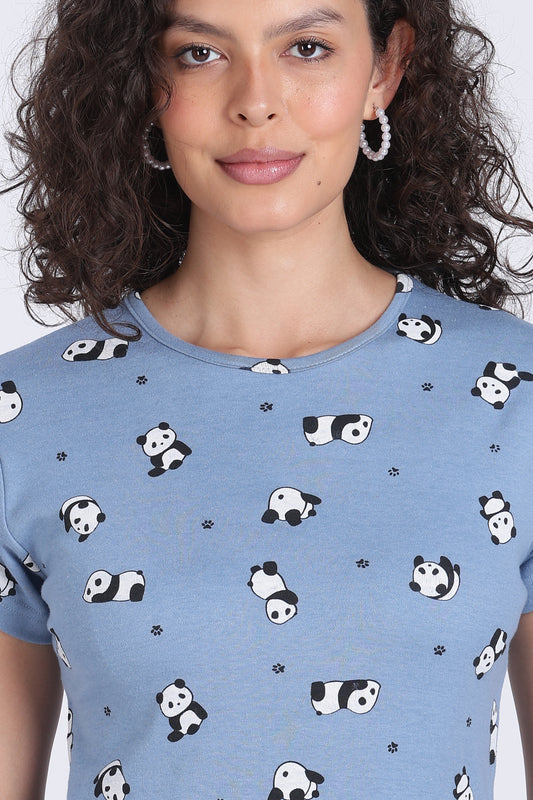 Women Blue panda print  PJ set