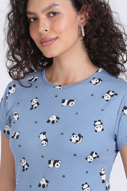 Women Blue panda print  PJ set