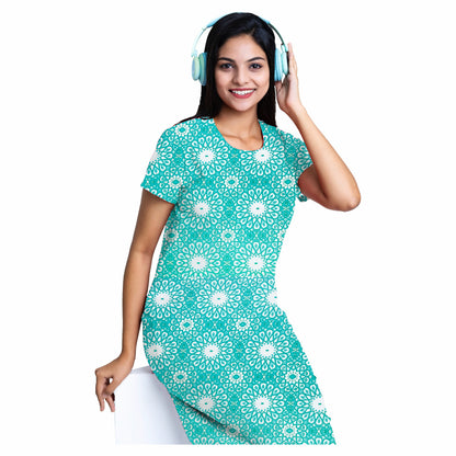 Turquoise Motif Sleep Dress