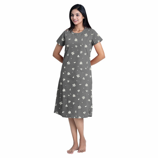 Misty bloom Sleep Dress- Charcoal