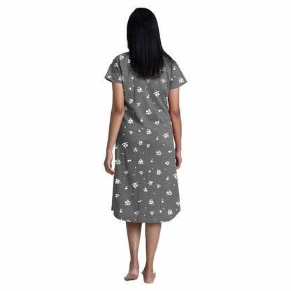 Misty bloom Sleep Dress- Charcoal