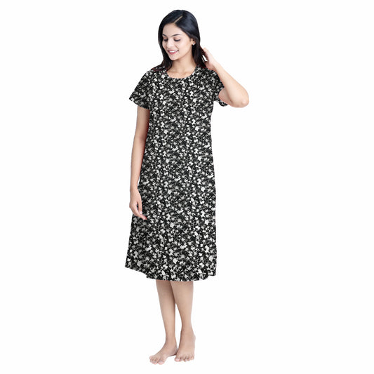 Midnight Blossom Sleep Dress - Black