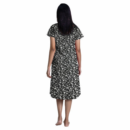 Midnight Blossom Sleep Dress - Black