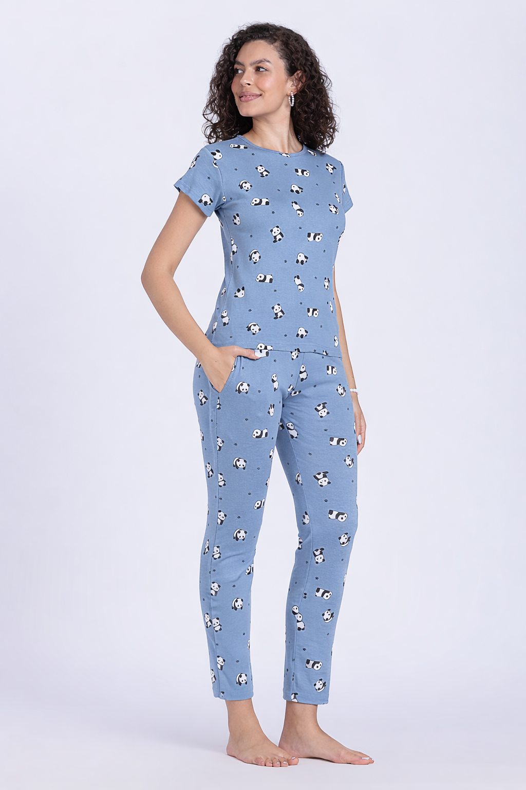 Women Blue panda print  PJ set
