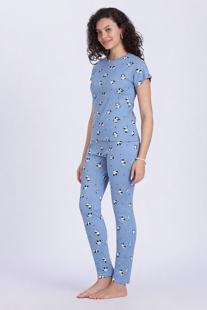 Women Blue panda print  PJ set