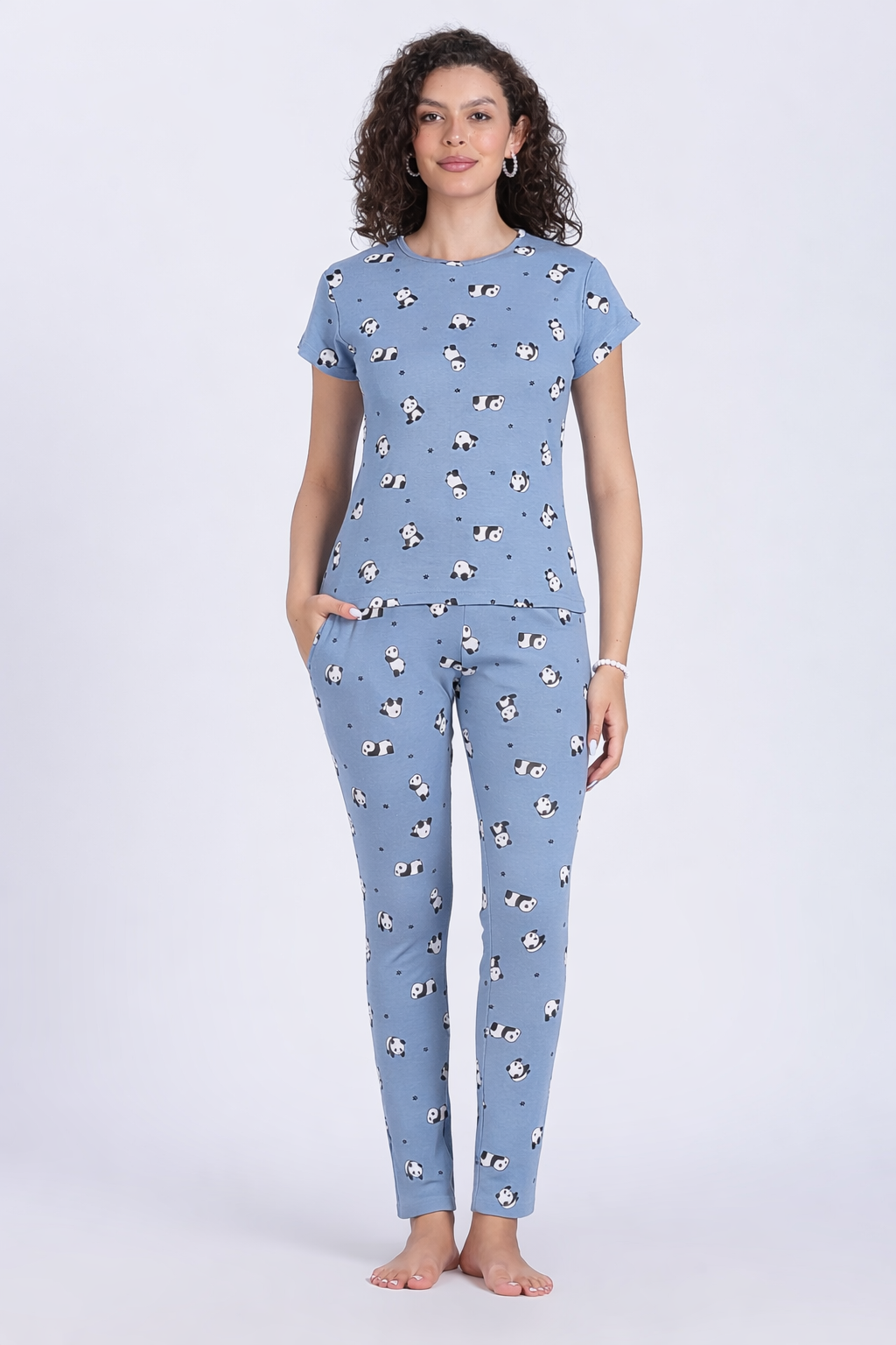 Women Blue panda print  PJ set