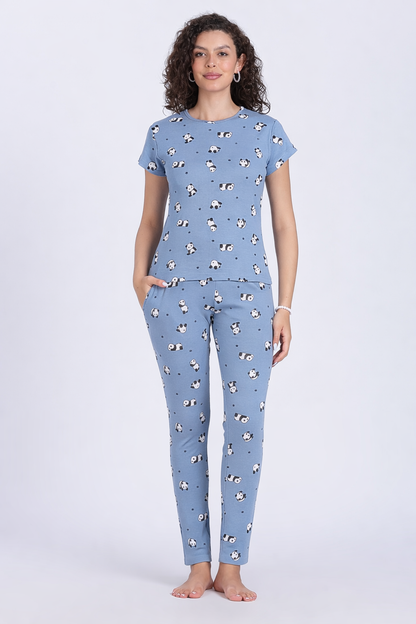 Women Blue panda print  PJ set