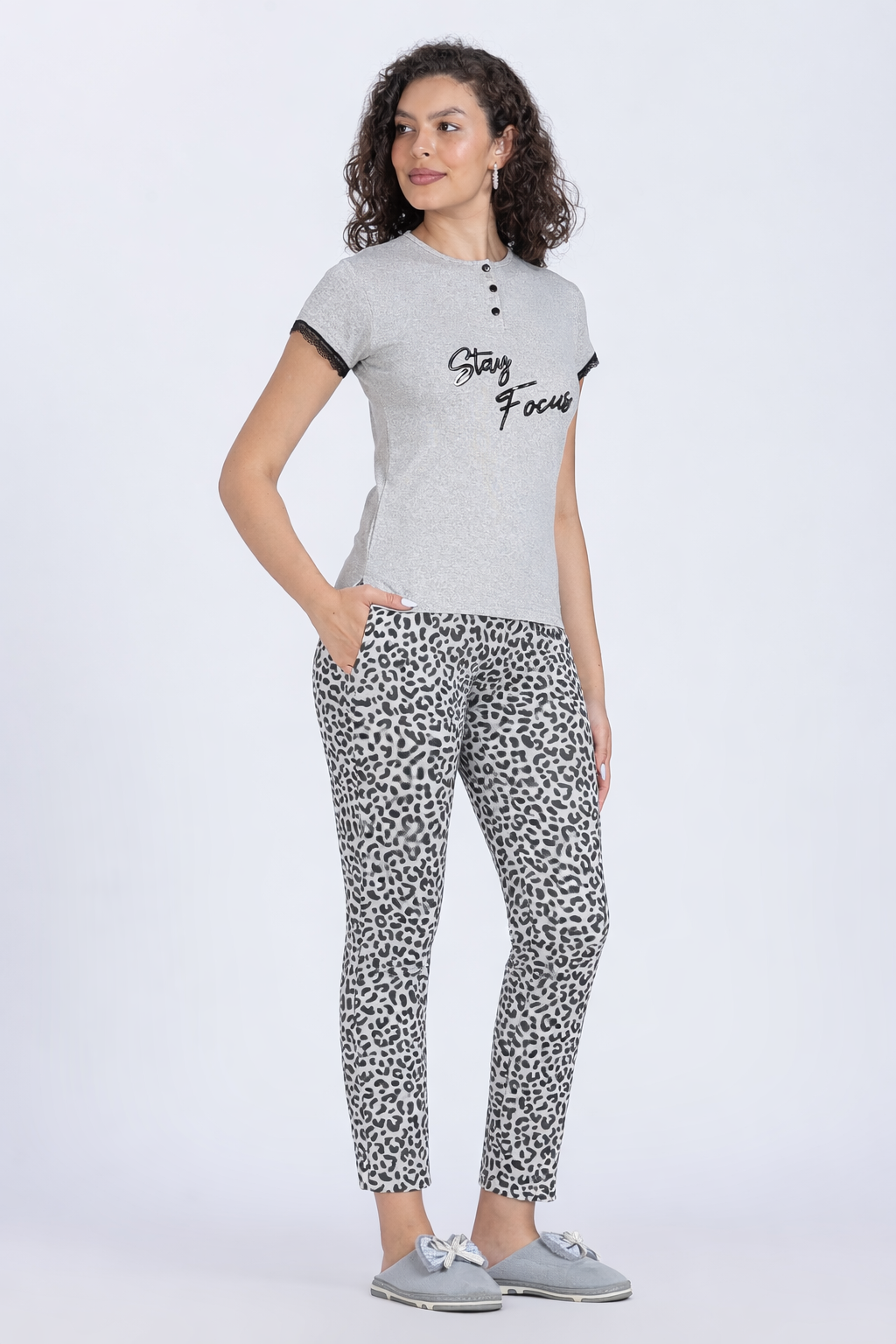 Women leopard print PJ set