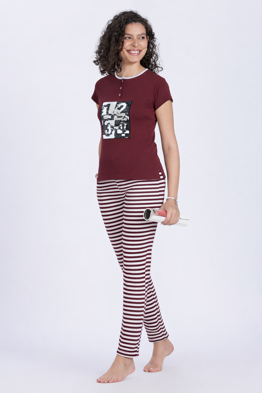women patch and stripes PJ set