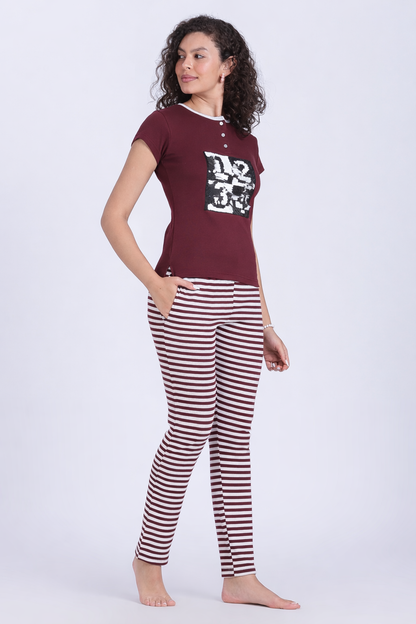 women patch and stripes PJ set