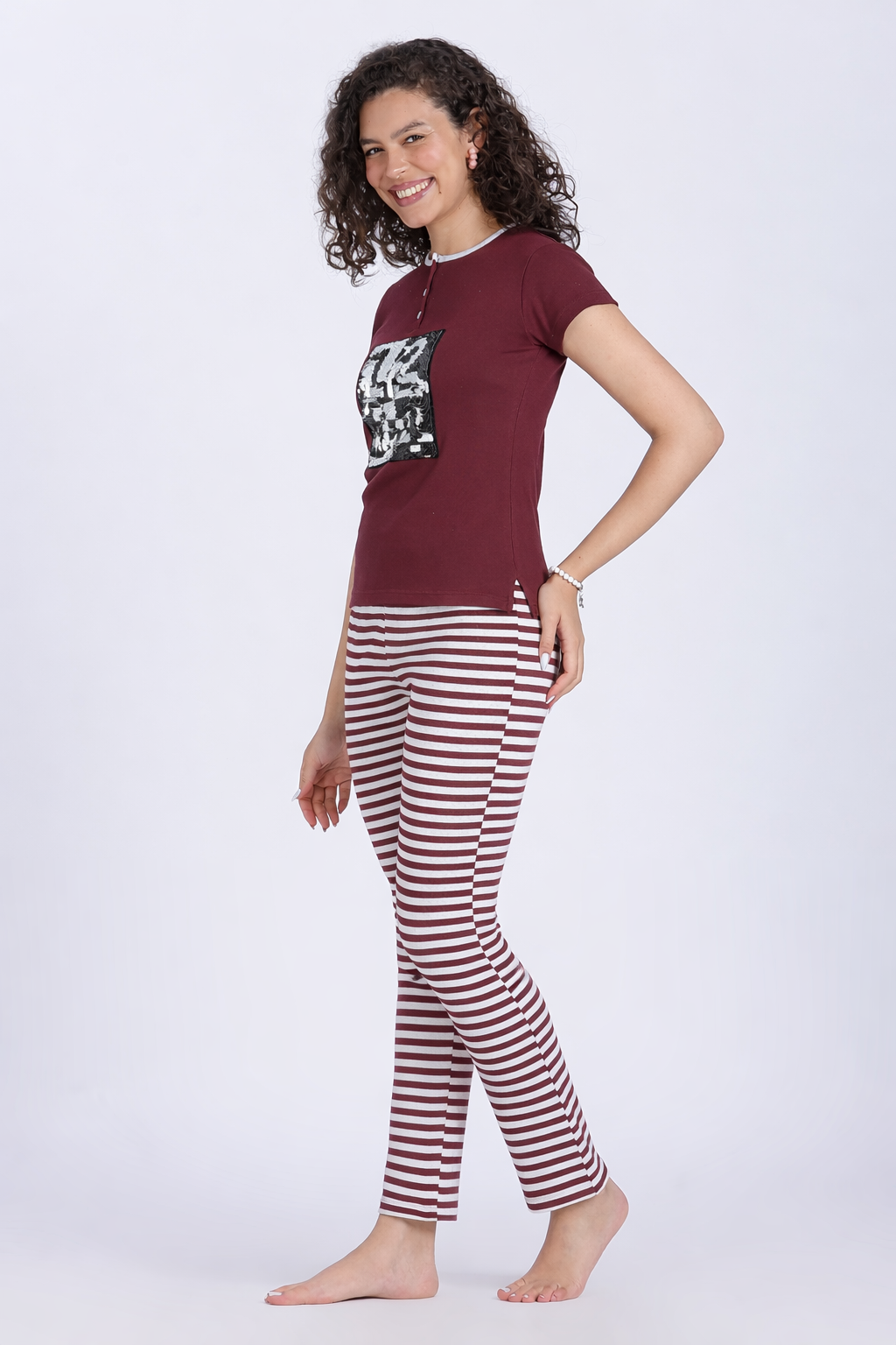 women patch and stripes PJ set