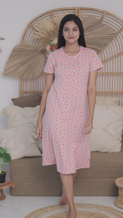 Carnation Polka Dots Sleep Dress - Pink