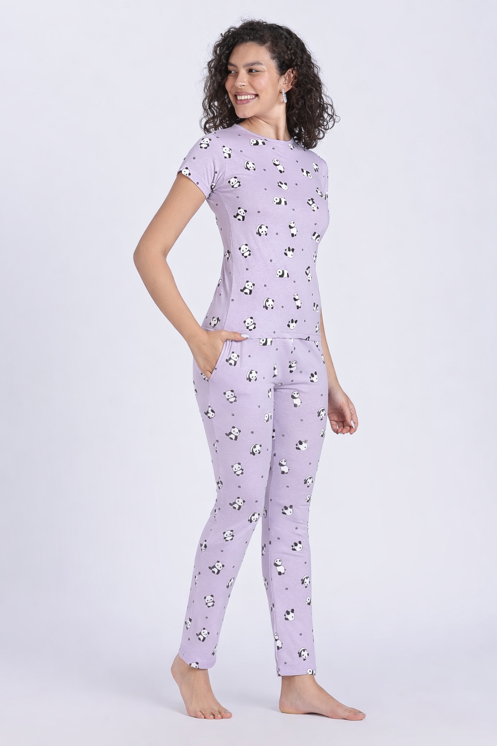 women lilac panda print PJ set