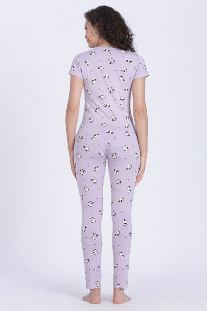 women lilac panda print PJ set