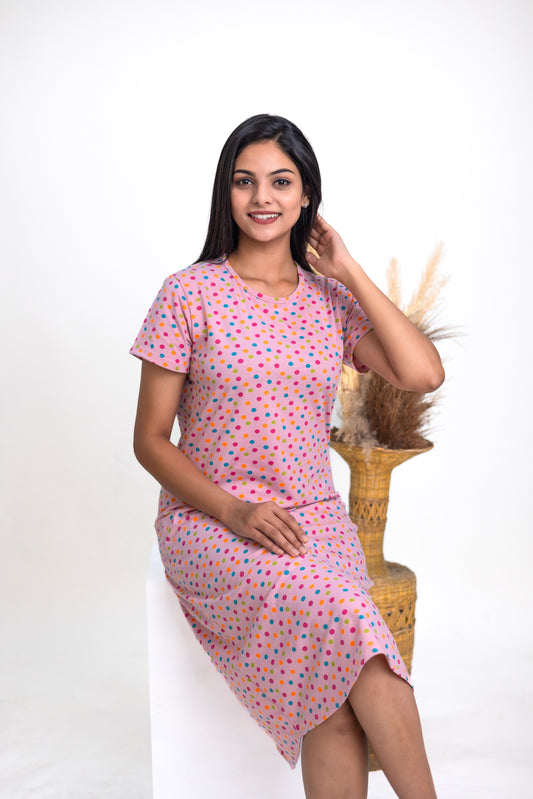 Carnation Polka Dots Sleep Dress - Pink