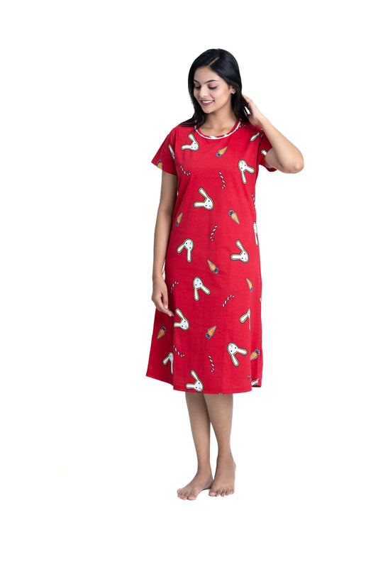 Joyful Bunny Sleep Dress - Red